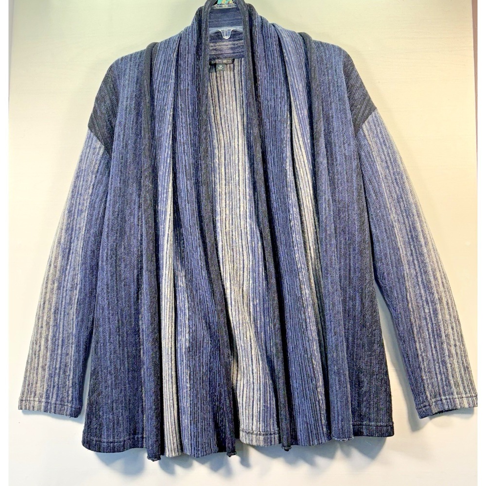 Lafayette 148 Womens Blue/black/gray Knitted Open Front Cardigan‎ Sweater Medium